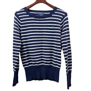 Vintage US Polo Womens Sweater Sz M Navy Preppy Striped Nautical Grunge Money
